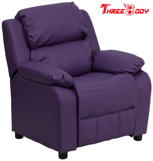 Comfortable Childrens Recliner Chair , Purple Vinyl Toddler Recliner Chair With Storage Arms